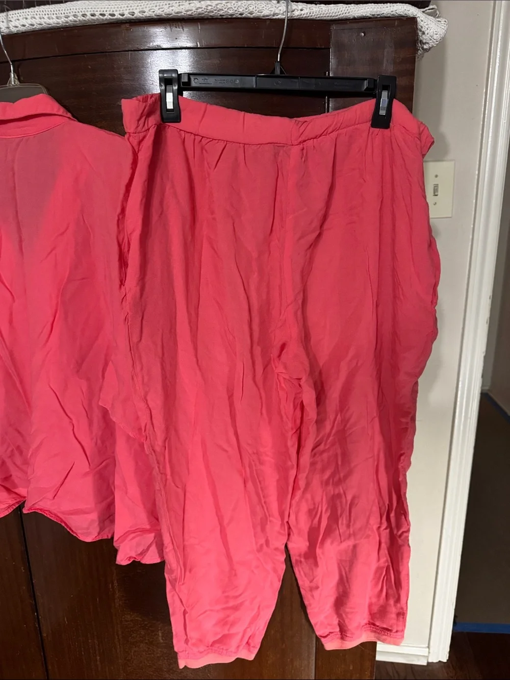 Vintage Zibra Bright Coral Two-Piece Button-Front Top and Wide Leg Pants Set